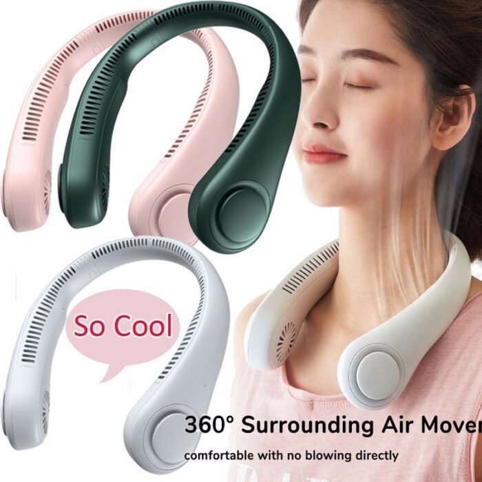 USB Rechargeable Mini Bladeless Neck Fan – Portable Neck Cooler