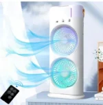 Rechargeable Remote Control Double Head Spray Cooling Fan – Adjustable Speeds & Powerful Mist Cooling